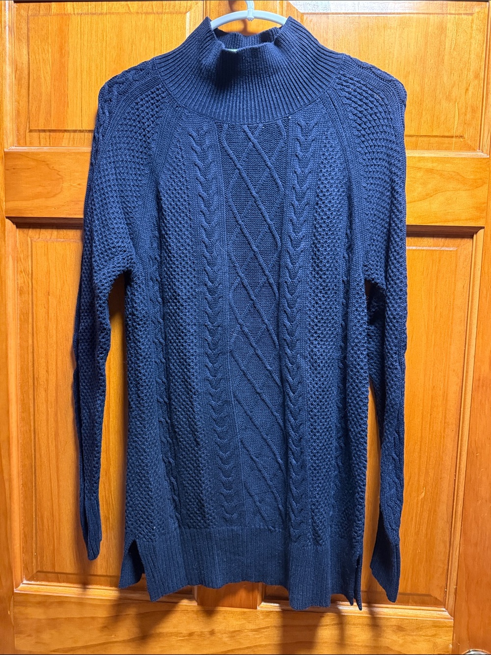 LOFT Navy Cable Knit Turtleneck Sweater